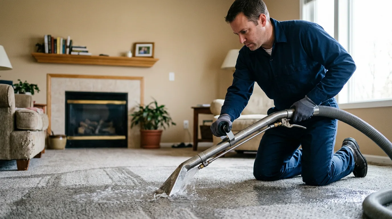 Water damage restoration technician working near Mount Olive, WV